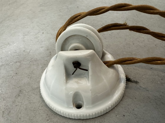 Image 1 of Antieke verstelbare hanglamp - opaline en porselein