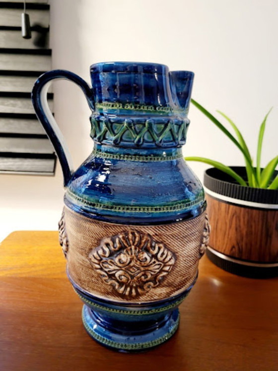 Image 1 of Blue ceramic jug in Bitossi style, 1960s in Italy