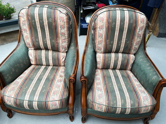 Image 1 of Complete woonkamerset in Louis XV-stijl - 2-zitsbank + 2 Bergère fauteuils - Jacquardstof - uitzonderlijk comfort