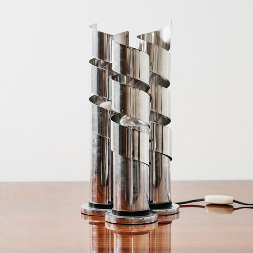 LAMA Italy 1970s Chromed Steel Spiral Design Table Lamp