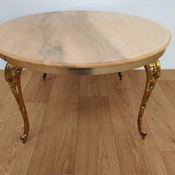 Image 1 of Vintage Round Marble Coffee Table, Coffee Table with brass base and marble top