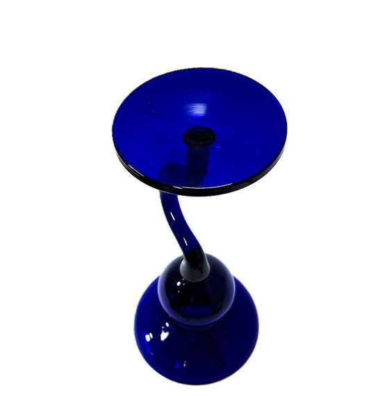 Image 1 of Vintage blue cobalt glass candle holder, 24 cm
