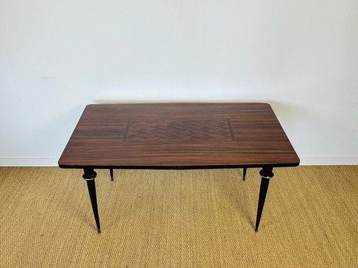 Table de salle à manger art déco en ébène de macassar et marqueterie, 1940