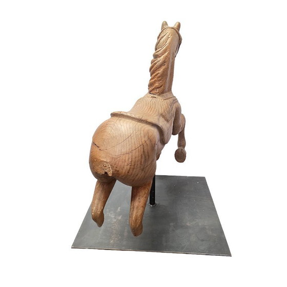 Image 1 of Antikes hölzernes Karussellpferd auf Ständer, Ende des 19. Jahrhunderts