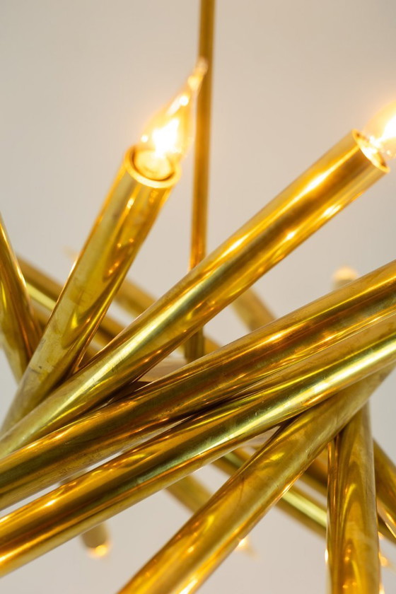 Image 1 of Pair of 24-light chandeliers in patinated brass. 1980s.