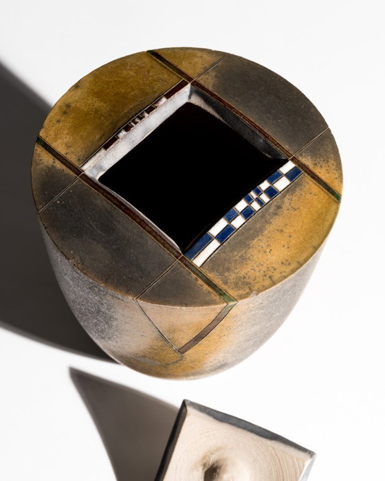 Image 1 of Hans-Peter Mader Sculptural Raku Lidded Studio Vase Germany, 1991 Studiokeramik