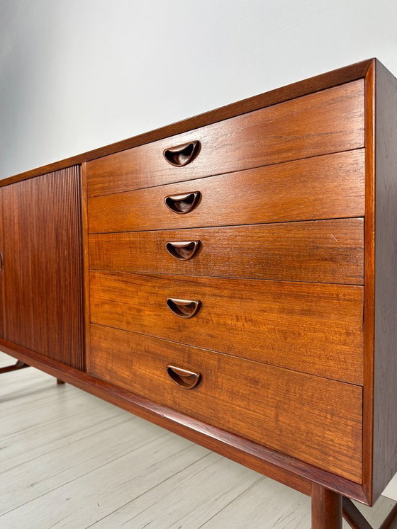 Image 1 of 1958 Danish Teak Sideboard Model 309 by Peter Hvidt & Orla Mølgaard-Nielsen for Søborg Møbelfabrik – Mid-Century Tambour Credenz