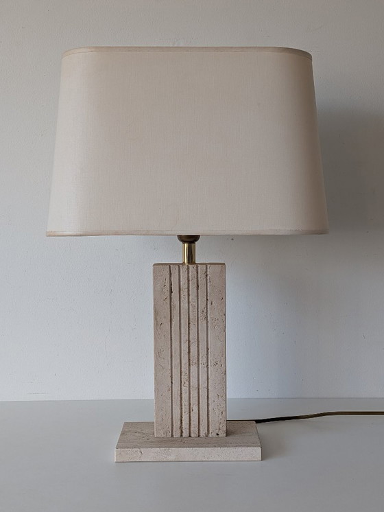 Image 1 of Lampe de table vintage en travertin et laiton de Belino (Belgique) | Années 1970