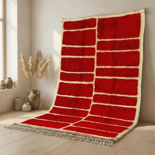 Prächtiger, handgefertigter roter Teppich, 200 cm x 300 cm