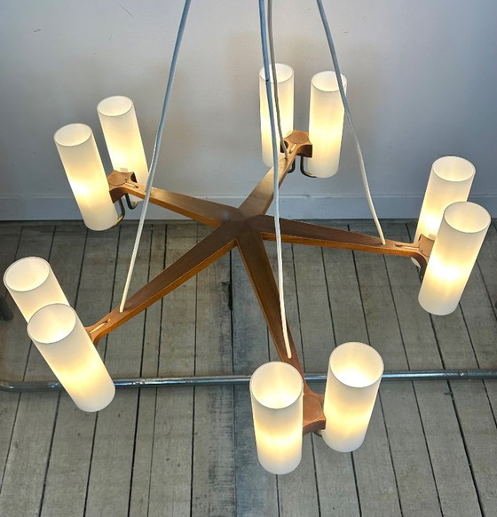 Lampadario Scandinavo Östen Kristiansson Per Luxus Svezia – 10 Luci – Anni '60 – Wood (photo 11 of 15)