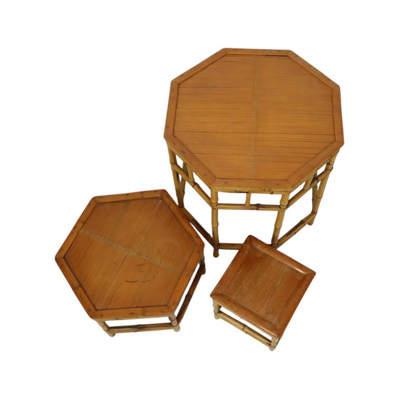 Image 1 of Bamboo and Rattan Side Tables Plant Tables Boho