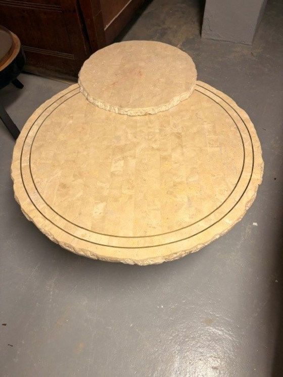 Image 1 of Brutalist travertine composite coffee table