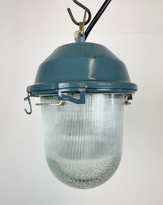Image 1 of Blauwe industriële Sovjetbunker hanglamp, jaren 70