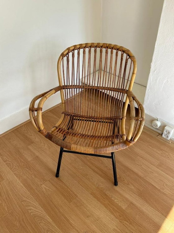 Image 1 of Vintage rotan stoel met metalen poten van Rohé Noordwolde, jaren 60