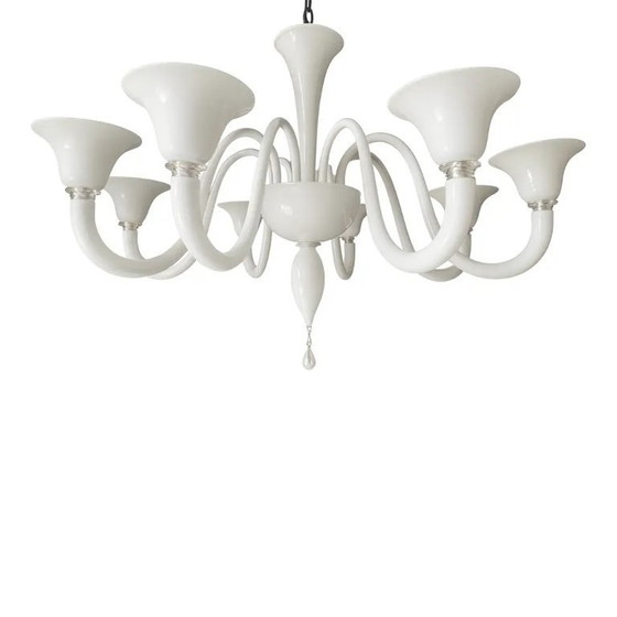 Image 1 of Lampadario contemporaneo italiano in vetro di Murano bianco in stile Decò