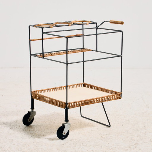 MK11315 Metalen trolley met details van bamboe en riet. – serveerwagens, Bamboo