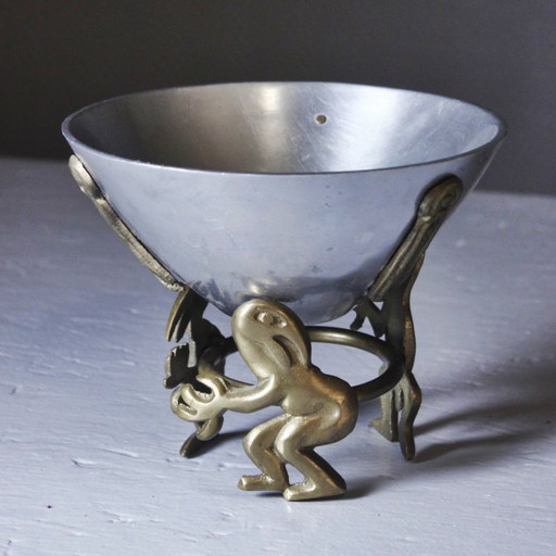 Sculpturale kom, postmoderne vormgeving, messing en aluminium, jaren 80