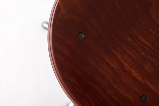 Image 1 of Set of 4 Vintage Industrial Stools 1970s, Chrome Adjustable Stools with Pagholz Seats, Mid Century Stools