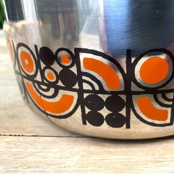 Image 1 of Pentole in acciaio inox C&S di Francia, smaltate arancioni e marroni, vintage anni '70.