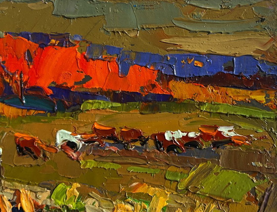 Image 1 of Originales Ölgemälde Abendlandschaft auf den Herbstwiesen