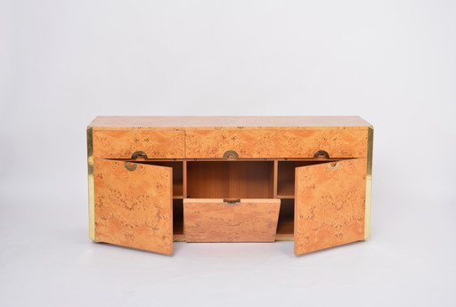 Elm Birch Wood and Brass Cabinet Model Alveo by Willy Rizzo