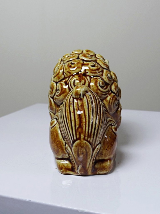 Image 1 of Foo dog asbak van bruin geglazuurd keramiek, vintage jaren 60-70.