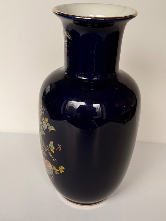 Image 1 of Japanische kobaltblaue Porzellanvase und Schale aus 22-karätigem Gold