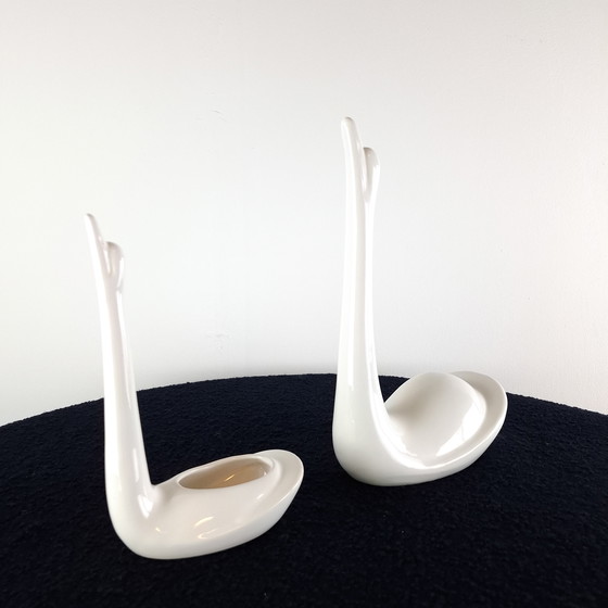 Image 1 of Set di cigni astratti vintage in ceramica bianca degli anni '60/'70