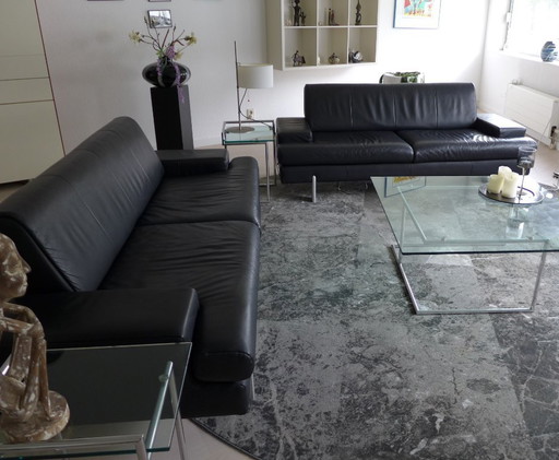 Sofás Rolf Benz AK644 de 2,5 plazas – Piel negra de alta calidad (el precio es por unidad) – 2 zitsbanken, Leather