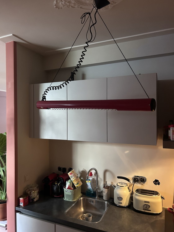 Image 1 of Zeldzame Space Age Hanglamp in Dieprood – Verstelbaar Design uit de Jaren 70