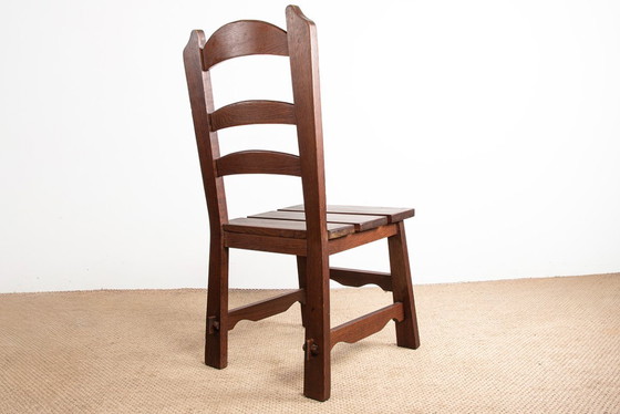 Image 1 of Set di 6 grandi sedie brutaliste in rovere massello, anni '50, nello stile di René Gabriel.