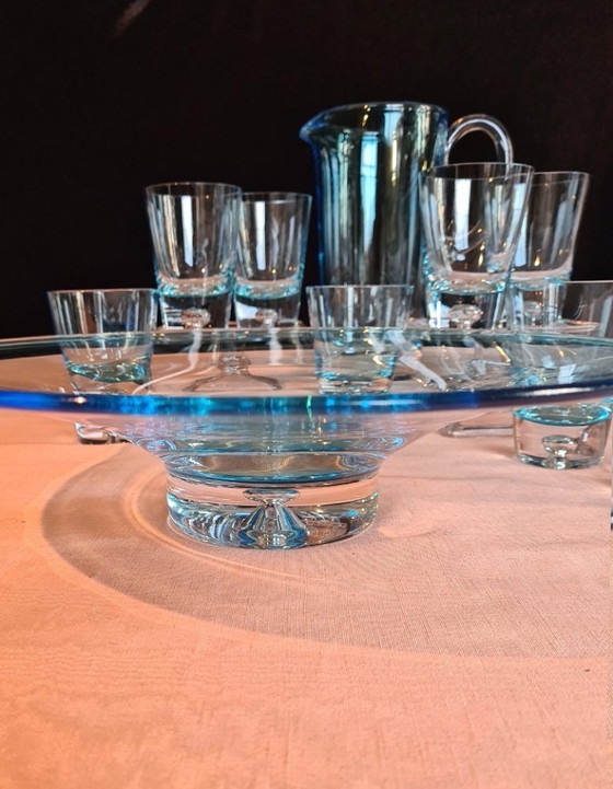 Image 1 of Krosno Polonia set di bevande in vetro artistico blu ghiaccio con ciotola per ING 2000