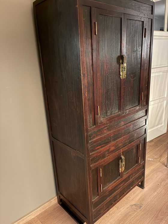 Authentischer japanischer Schrank, antiek, Aufbewahrungsschrank, Holz, Messing, Braun (Foto 2 von 8)