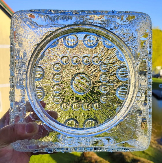 Image 1 of Lámpara de techo cuadrada de cristal prensado macizo con estructura de burbujas, al estilo de Helena Tynell.