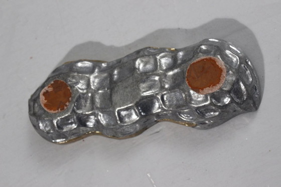 Image 1 of David Marshall Art3 - Brutalist aluminum & brass trinket tray, Peanut color, 1980s