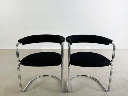Lot de 2 chaises Bauhaus à piétement luge Chrome Midcentury Vintage