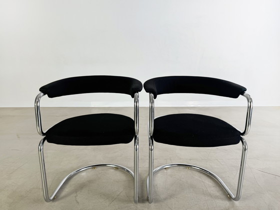Image 1 of Set van 2 Bauhaus sledestoelen chroom midcentury vintage