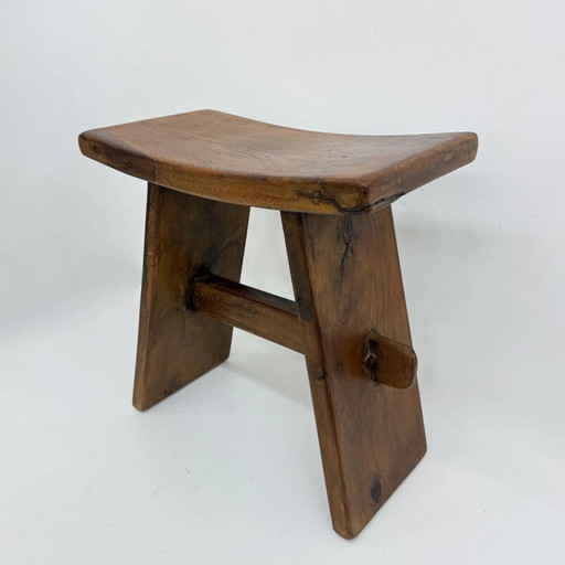 Tabouret en chêne massif avec assemblage tenon et mortaise, Europe fin du 20e siècle