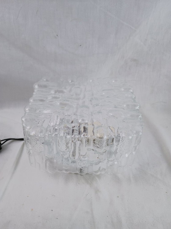 Image 1 of Wall Sconce Ceiling Light Flush Mount PAT ANGEM Mid Century Textured Square Vintage French Glass German Limburg Kalmar