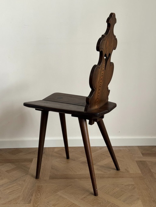 Satz von 4 Vintage Brutalist Tiroler Stühlen (1950er–60er Jahre, massive Eiche)