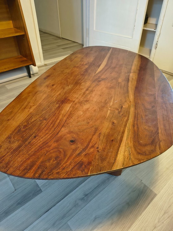 Image 1 of Solid Acacia Wood Coffee Table – Organic Oval