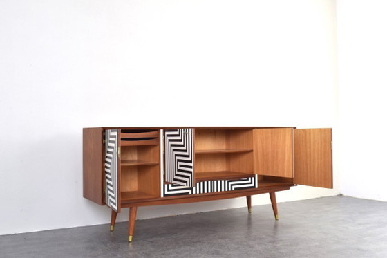 Image 1 of Mid-Century Op-Art Hand-Painted Sideboard from Sven Andersen Møbelfabrikk, 1960s