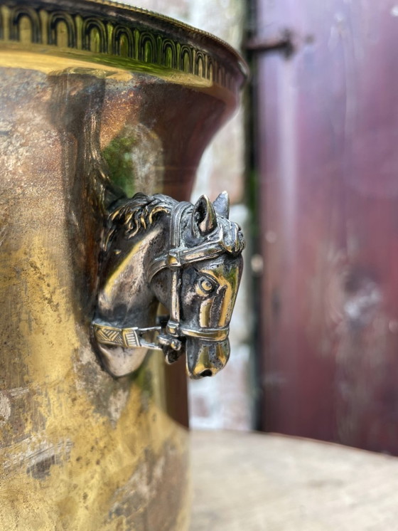 Image 1 of Enfriador de champán Enfriador de vino Louis Roederer plateado con cabezas de caballos