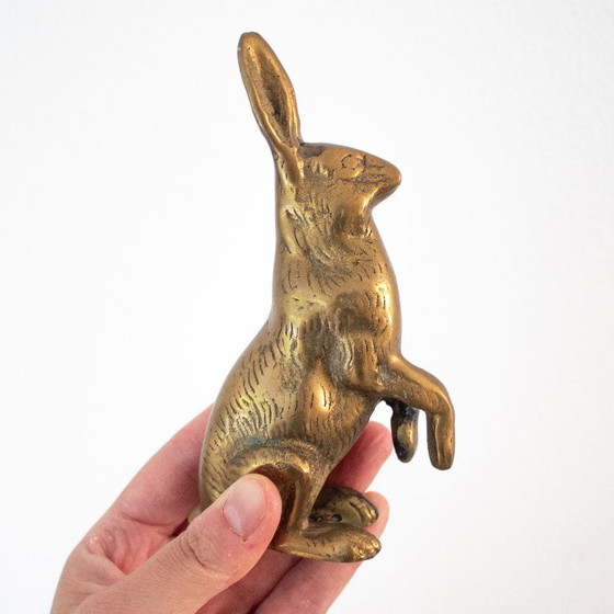 Image 1 of Vintage, massieve messingkleurig metalen haasfiguur: Mid century 1960s stijl
