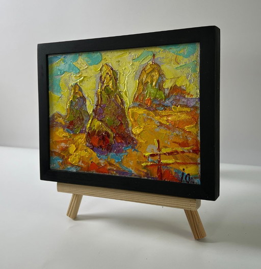 Original Oil Painting Summer Day Landscape Dawn In The Field – schilderijen tekeningen, Canvas (photo 2 of 8)
