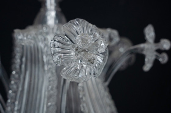 Image 1 of Vintage kroonluchter van helder Murano-glas uit de jaren 1940, een klassiek Italiaans kunstglas.