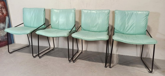 Image 1 of 4 x vintage Italiaanse leren eetkamerstoelen