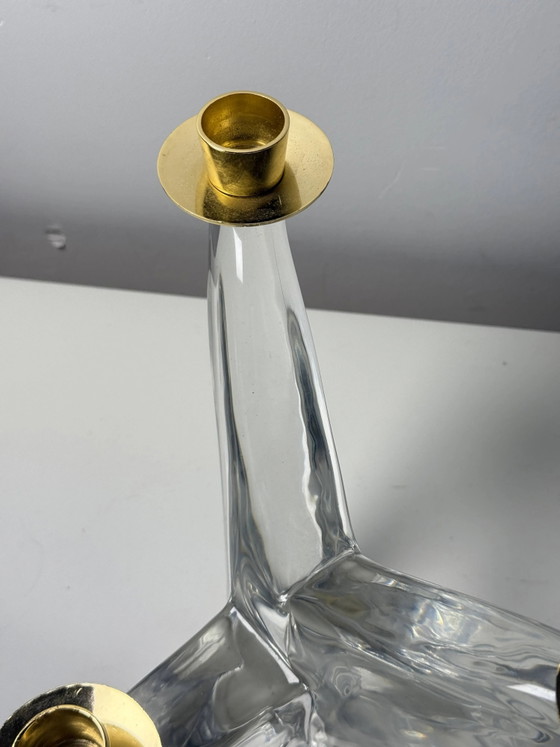 Lampadario modernista in cristallo massiccio e ottone – Firmato Schneider 1960 – Portacandele, Vetro, Design (photo 6 of 13)