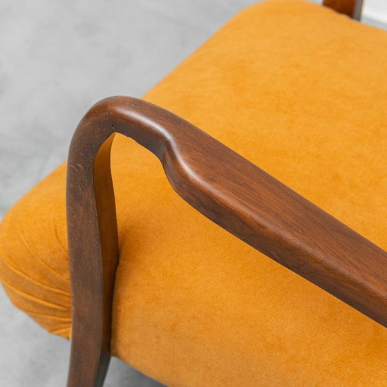 Image 1 of Poltrona vintage scandinava in tessuto arancione e legno, anni '60, Modern Antiques