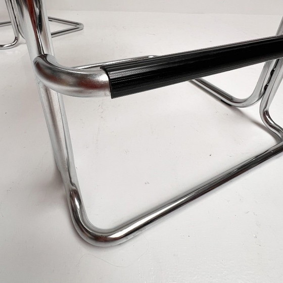 Image 1 of Ensemble de 2 tabourets de bar en cuir attribués à Mart Stam, années 1970